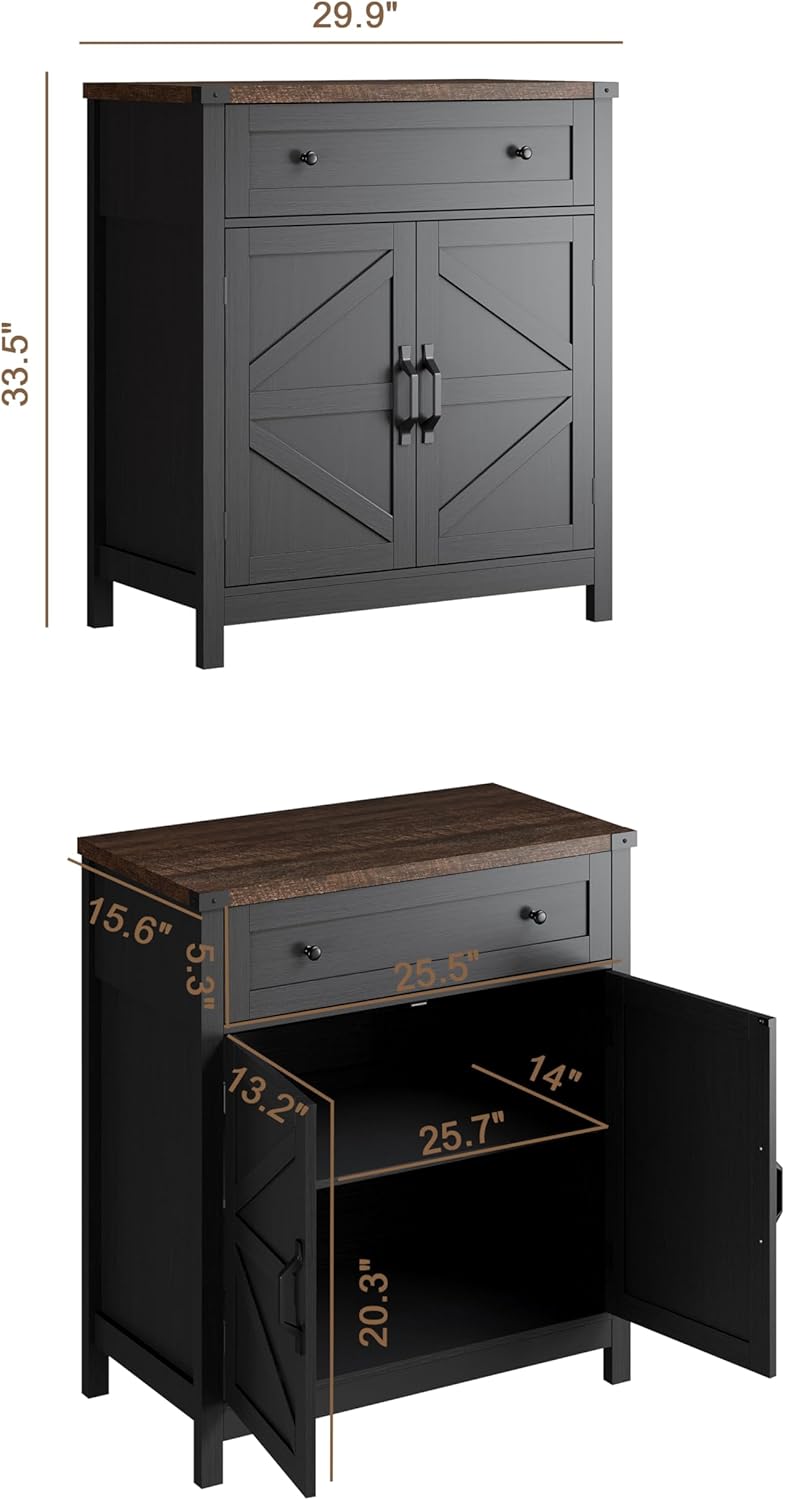 ChooChoo Kitchen Storage Cabinet, Coffee Bar Cabinet, Farmhouse Buffet Sideboard with Drawer for Kitchen, Living Room, Black