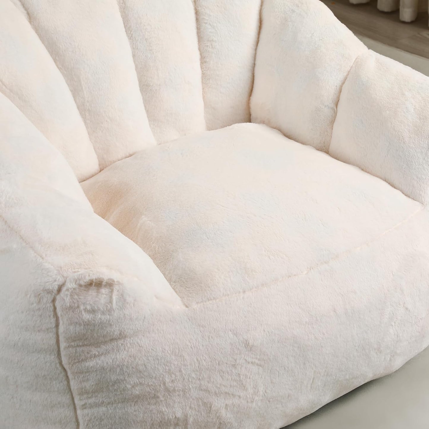 Furniliving Bean Bag Chair, Giant Bean Bag Chair Stuffed Floor Sofa for Adults Comfy Bean Bag Sofa with Back Support, Oversized Bean Bag Couch for Living Room Bedroom Dorm Office, Faux Leather, White