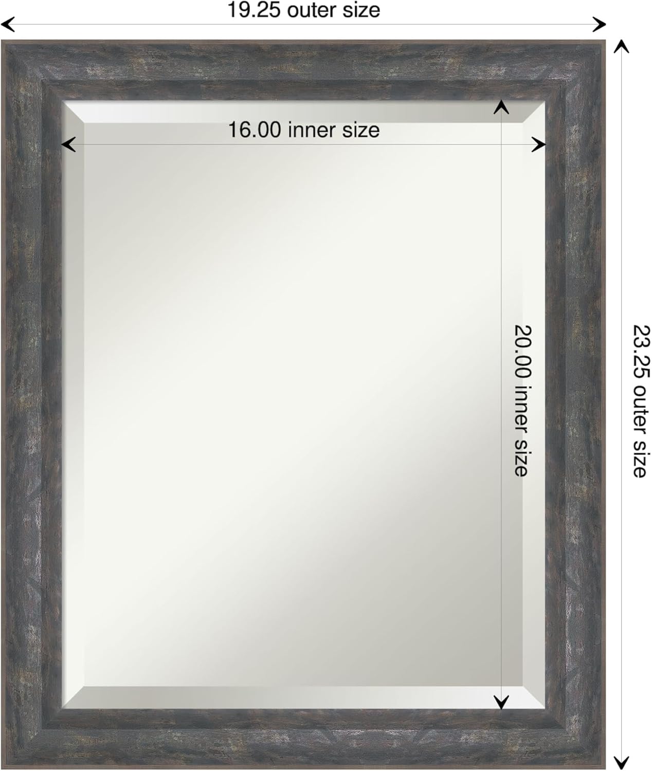Amanti Art Grey Wall Mirror 23x19 Angled Metallic Rainbow Rectangle Bathroom Mirror for Wall Decor Living Room, Small Modern Contemporary Wood Frame, Hangs Horizonally and Vertically, Bathroom Decor