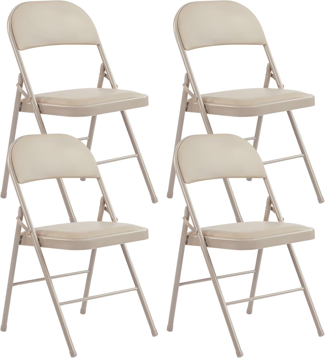 HealSmart 4 Pcs Folding Chairs with Leather Padded Cushion Seats, Back & Sturdy Metal Frame, Stackable, Portable, Commercial Event Seat, Indoor Outdoor for Parties, Home Event, Office, Tan