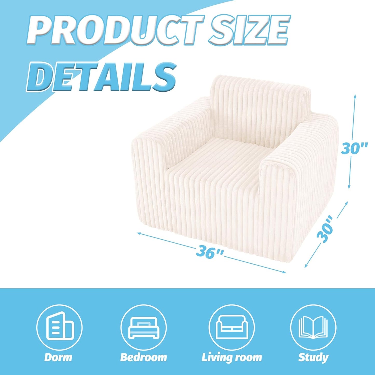 HABUTWAY Giant Bean Bag Chairs for Adults with Armrests, High Backrest Bean Bag Lounge Lazy Sofa with Durable Elastic Foam Filling & Comfy Fabric, Single Couch for Bedroom/Dorm/Living Room(Beige)