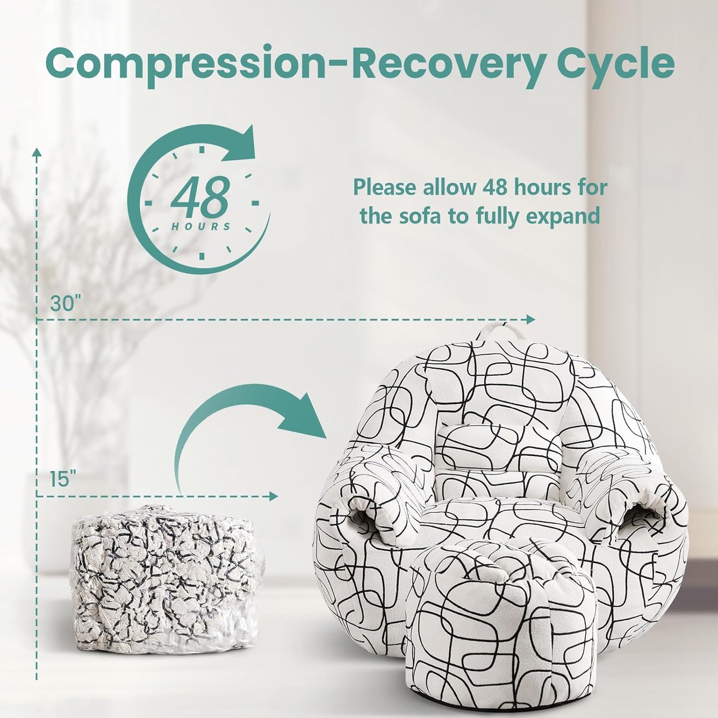 DAICO Bean Bag Chairs for Adults Comfy Accent Chair with Ottoman Floor Sofa Beanbag Couch with Armrests White Single Lazy Sofas with Foam for Living Room Reading Bedroom Gaming (Stripe Pattern)