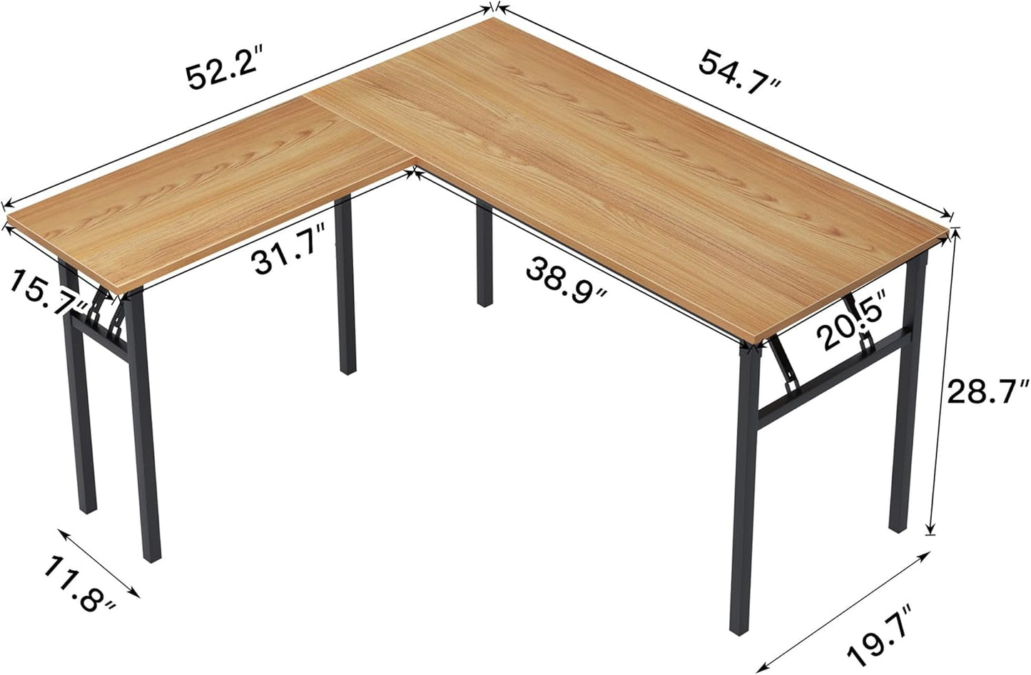 DlandHome Reversible L-Shaped Desk Large Corner Desk Folding Table Computer Desk Home Office Table Computer Workstation,Teak Black-N