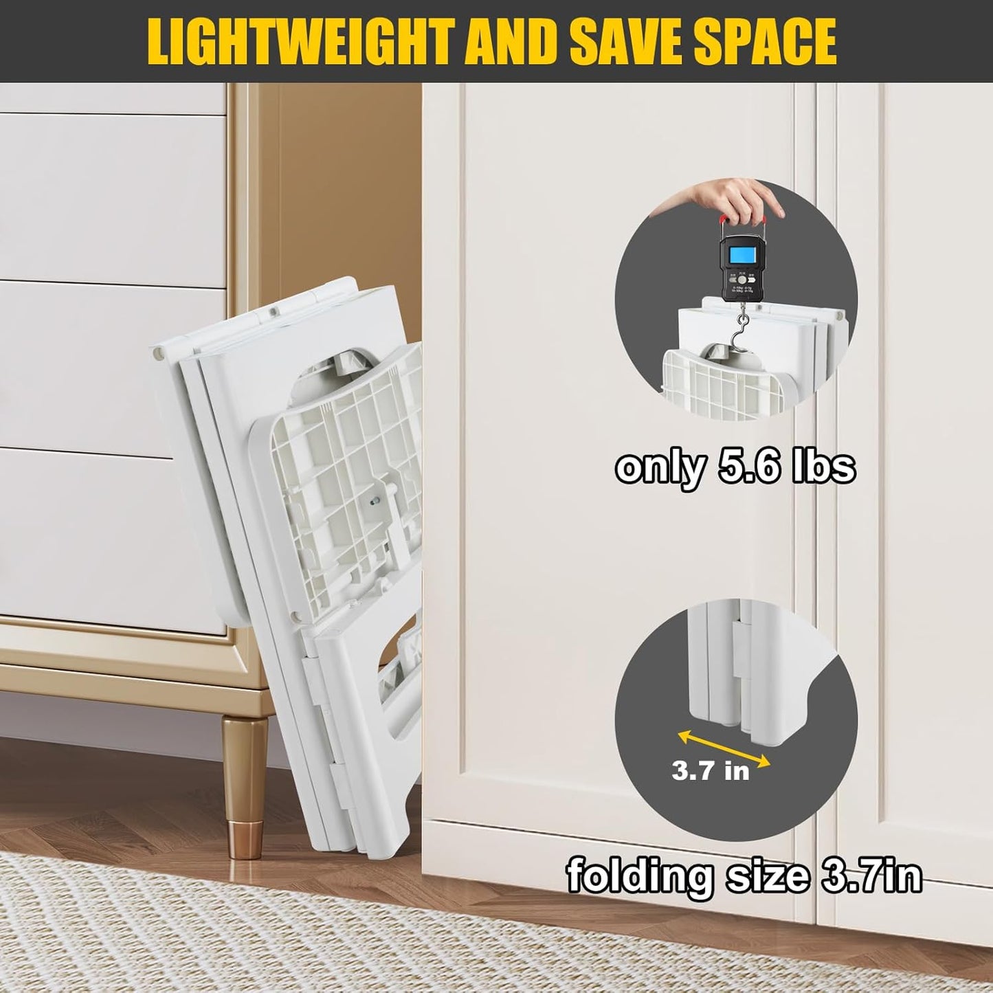 Folding 2-Step Stool for Adults Kids Non-Slip Collapsible Portable Step Stool for Kitchen Home Toilet Bedroom Office Bathroom Rv,Holds 300 Lbs(White)