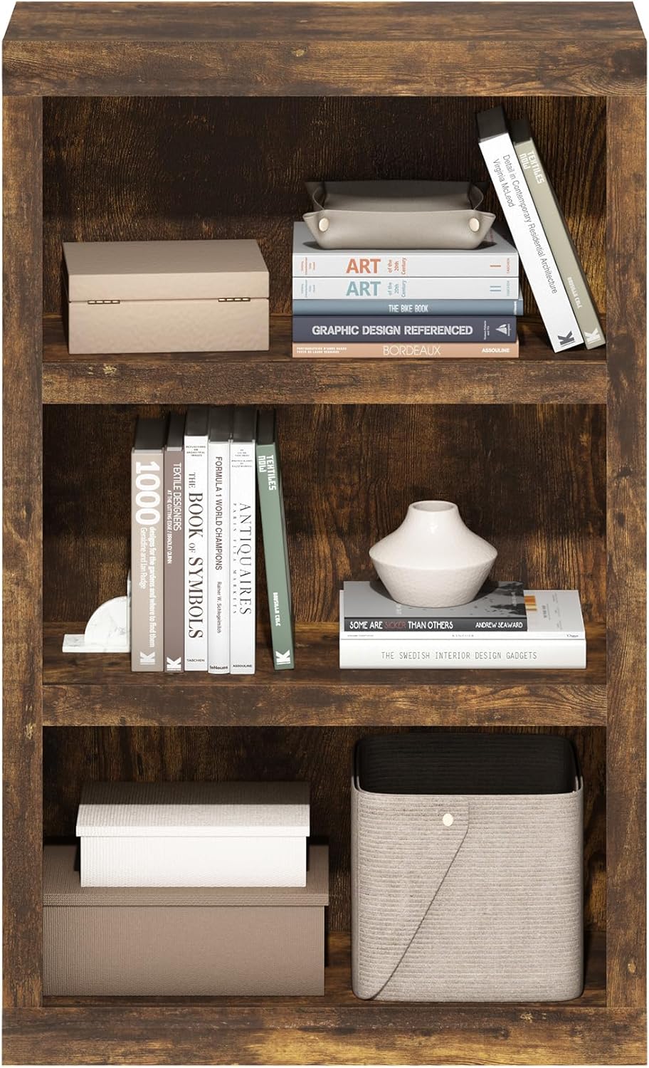 Furinno Rail 3-Tier Open Shelf Bookcase with Classic Style Edges, Amber Pine