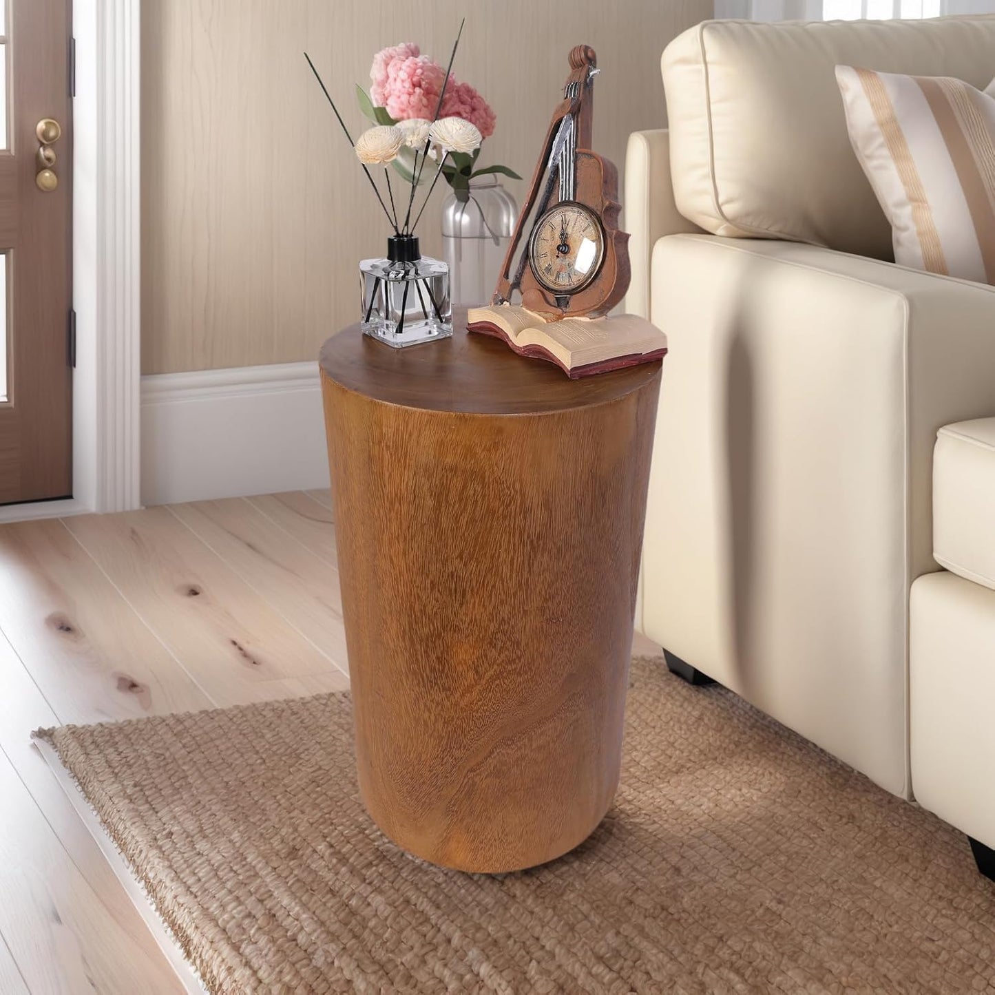 Athaliah Wooden Tree Stump Stool,Decorative Garden Stool Wood Stump Table Round Side Table Wood End Table,Rustic Vintage Table for Living Room Bedroom Balcony Family and Office 19.25" Tall