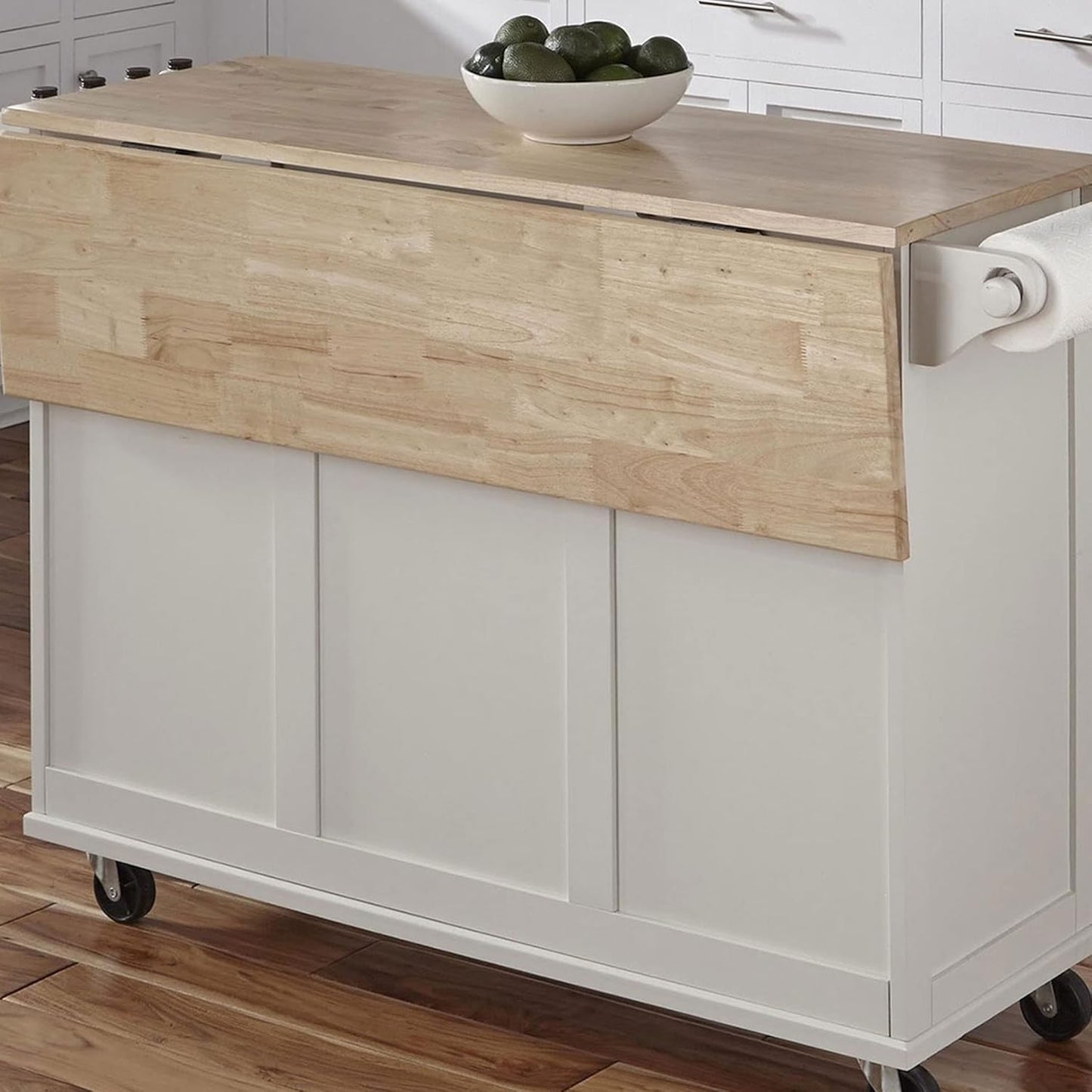 Homestyles Dolly Madison Off-White Mobile Kitchen Island Cart with Wood Drop Leaf Breakfast Bar