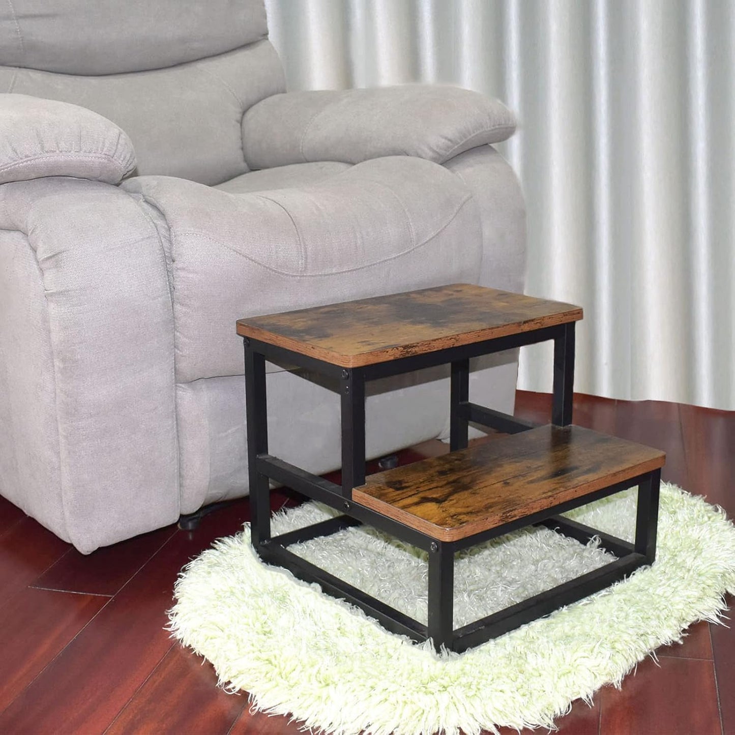 Step Stool, Multi Purpose Step Stools for Kids Adults, Round Corner Bed Step Stools for High Beds, Dog Steps Portable Stepping Stool for Bedroom Kitchen, Load 500 LB, Rustic