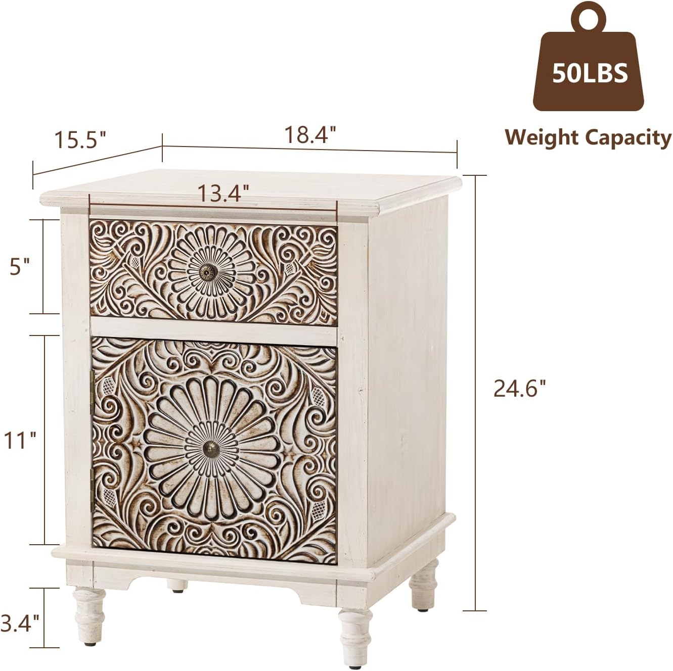 COSIEST 2 Drawers Accent Dresser, Vintage Small Accent Chest with 4 Wood Legs, Free-Standing Buffet Server Nightstand End Table for Bedroom, Living Room, Entryway