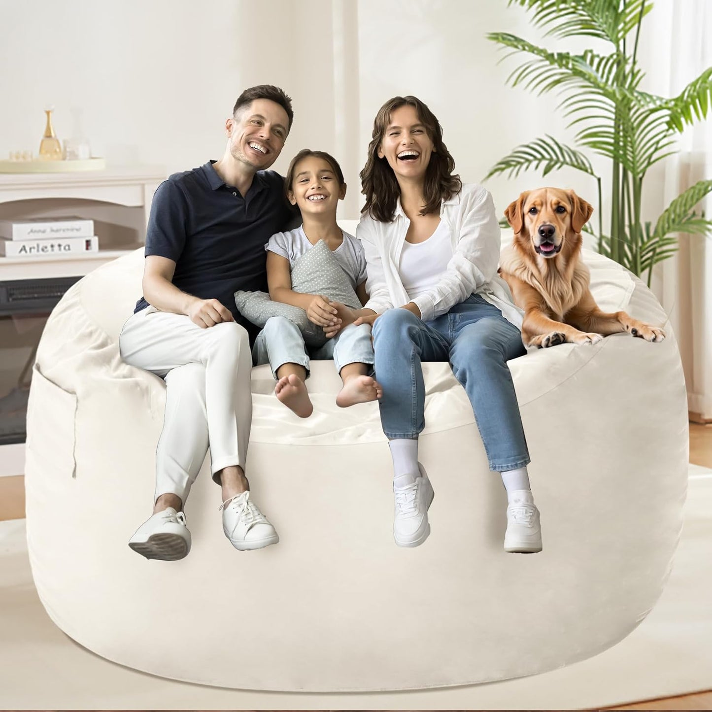 HABUTWAY Bean Bag Chair: Giant 5' Memory Foam Furniture Bean Bag Chairs for Adults with Microfiber Cover 5Ft (Beige)