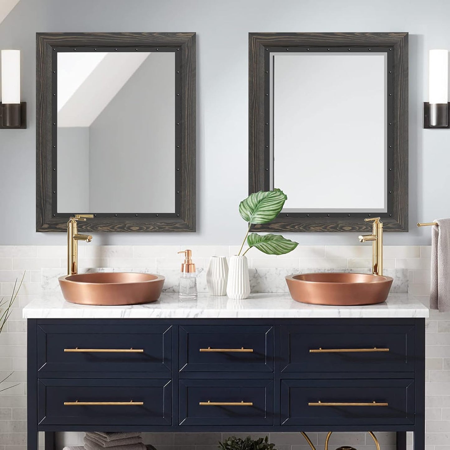 YOSHOOT Rustic Wooden Framed Wall Mirror, 40x30 Inch, Natural Wood and Iron Bathroom Vanity Mirror for Farmhouse Decor, Vertical or Horizontal Hanging