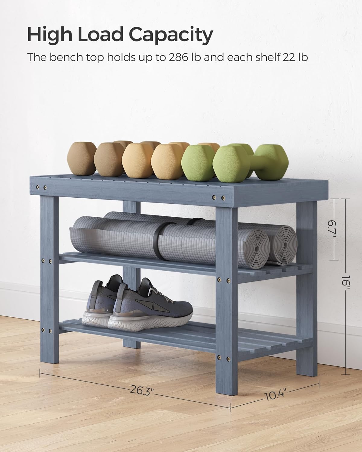SONGMICS Shoe Rack Bench, 3-Tier Bamboo Shoe Storage Organizer, Entryway Bench, Holds Up to 286 lb, 11.3 x 27.6 x 17.8 Inches, for Entryway Bathroom Bedroom, Grey ULBS04GY