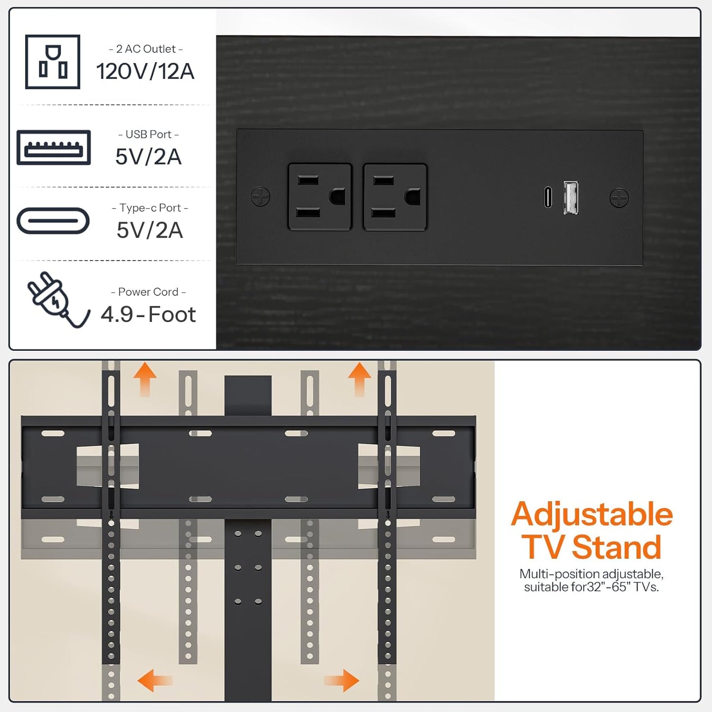 HOOBRO TV Stand with Mount and Power Outlet, for 32/45/55/60/65 inch TVs, Swivel Led Entertainment Center with Drawers, Adjustable Media Console for Living Room, Bedroom, Black BB130UDDS01