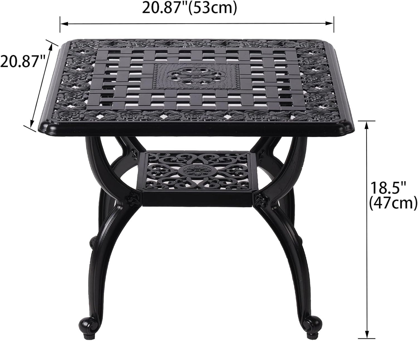 Cast Aluminum Outdoor Side Table,Small Patio Table,Outdoor Coffee Tables for Patio,Garden,Balcony, for All Weather (Black, Square)