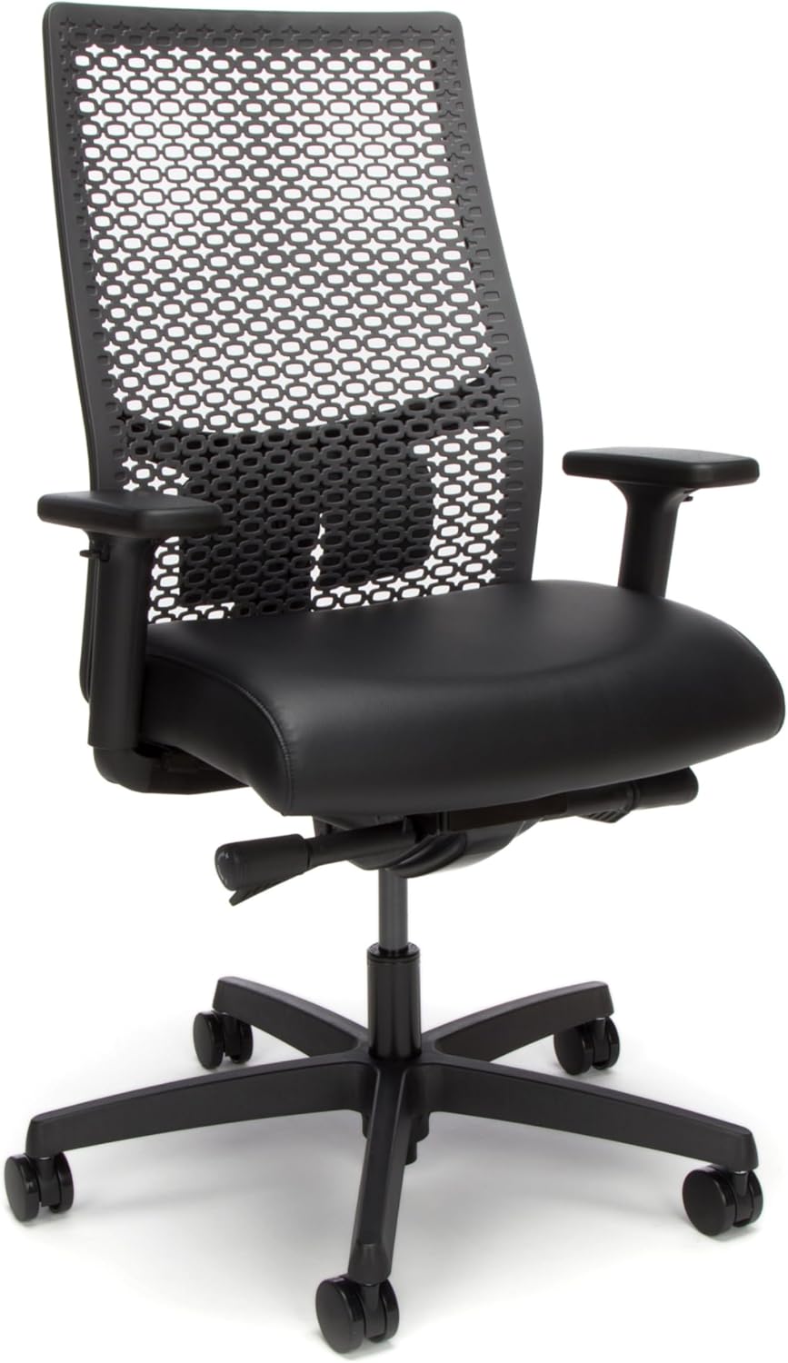 HON Ignition 2.0 ReActiv Ergonomic Office Chair, Standard Synchro-Tilt Recline, Breathable Flex Back, Swivel Wheels, Comfortable Desk Chair for Long Hours, Black Frame, Black