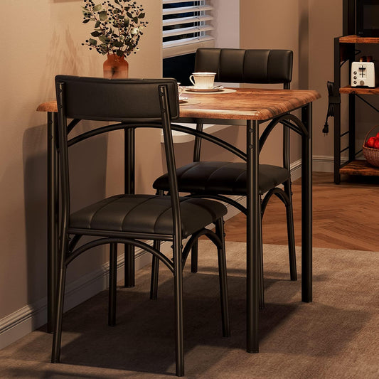 GarveeHome Dining Table Set for 2, Kitchen Table with 2 Upholstered Chairs, Wood Square Dining Table and Chairs Set for Small Space, Apartment, Dinner, Rustic Brown