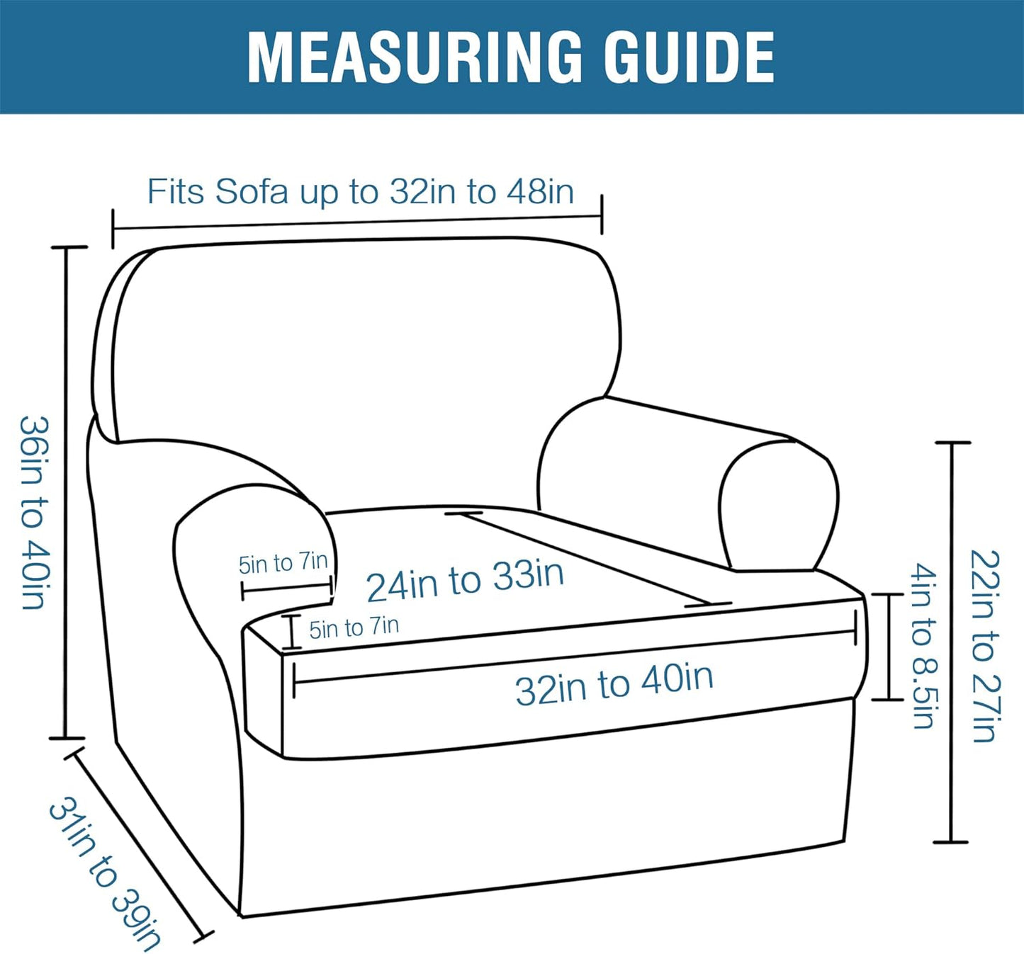 H.VERSAILTEX Sofa Cover 2 Piece T Cushion Armchair Slipcovers Thick Velvet Couch Cover Stretch T Cushion Sofa Covers for 1 Cushion Couch with 1 Individual T Cushion Covers Washable, Caramel