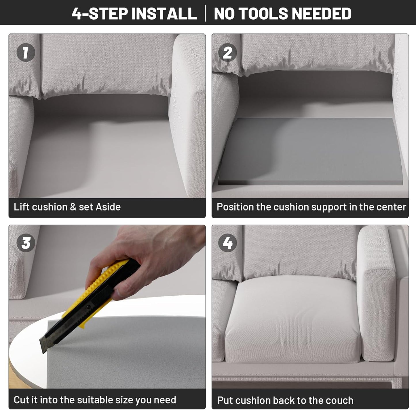 Couch Cushion Support for Sagging Seat - 20" x 20" High-Density Curved Foam Sofa Cushion Support Board, Couch Supporter for Under The Cushions, Grey Set of 3