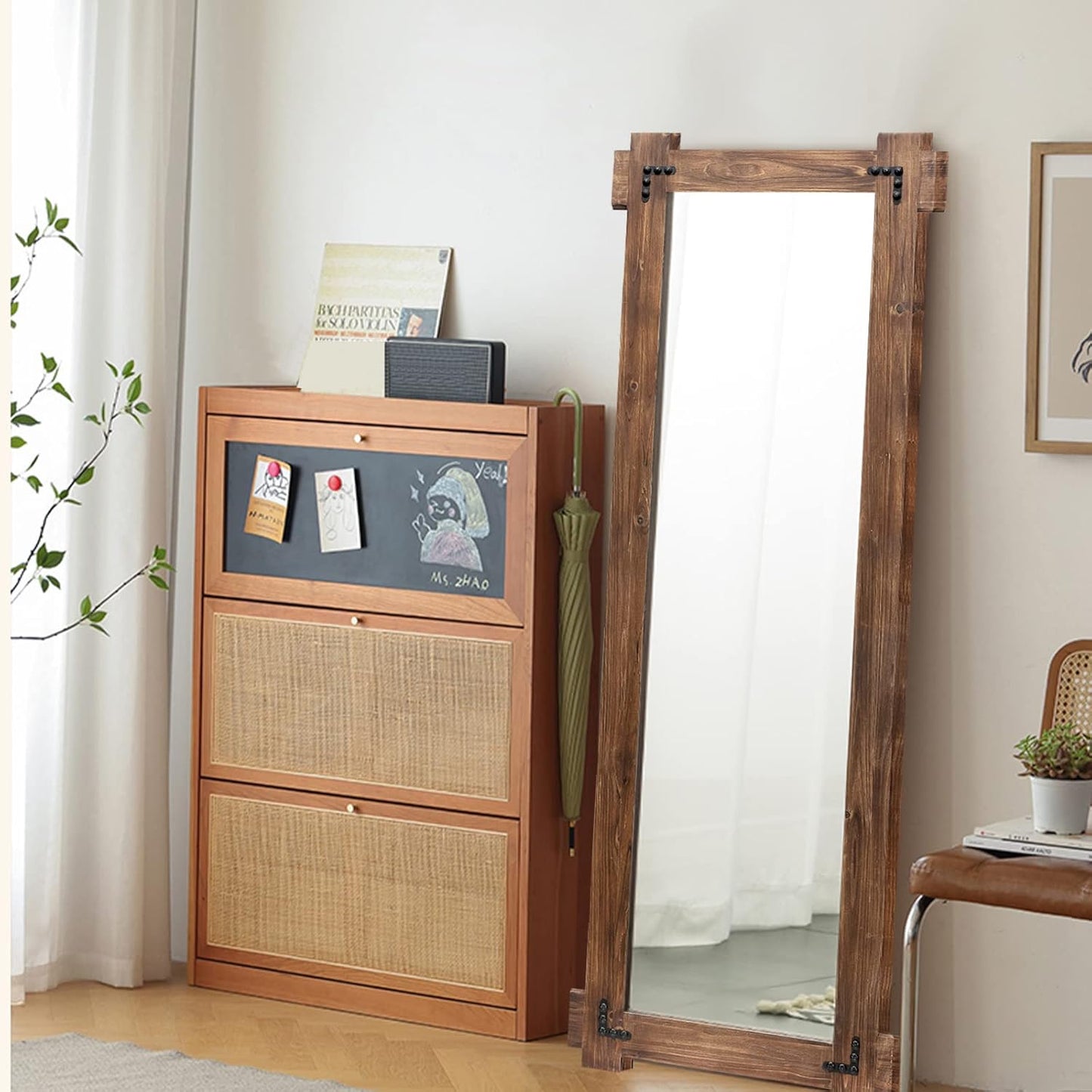 MeMoreCool Rustic Full Length Farmhouse Mirror, Oversized Decorative Floor Mirror, Standing or Leaning Wall-Mounted Framed Glass for Living Room or Bedroom