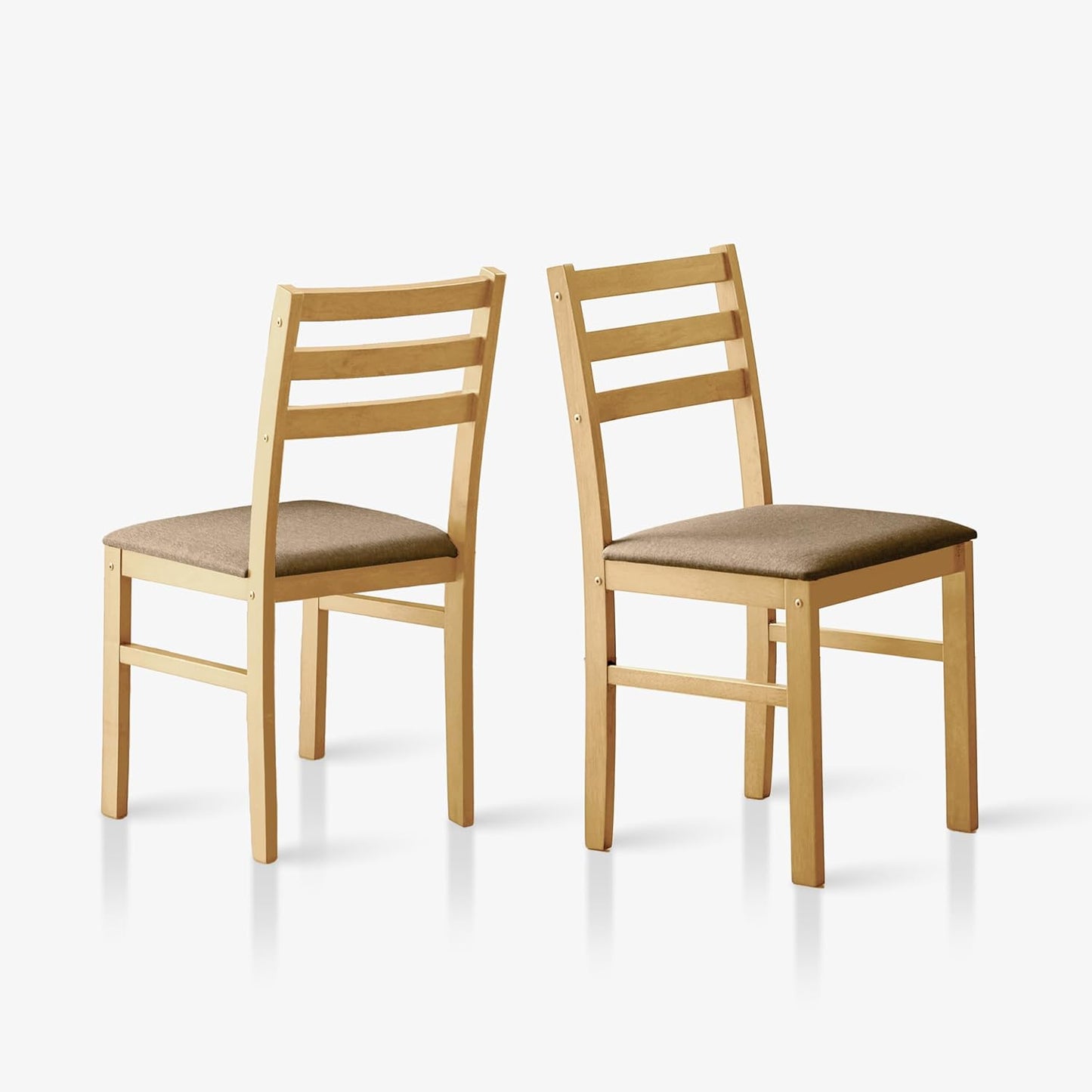 Livinia Seattle Modern Farmhouse Kitchen Dining Room Chair Set of 2, Solid Wood Fabric Upholstered Cushion Seat Wood Ladder Back Chairs (Natural)