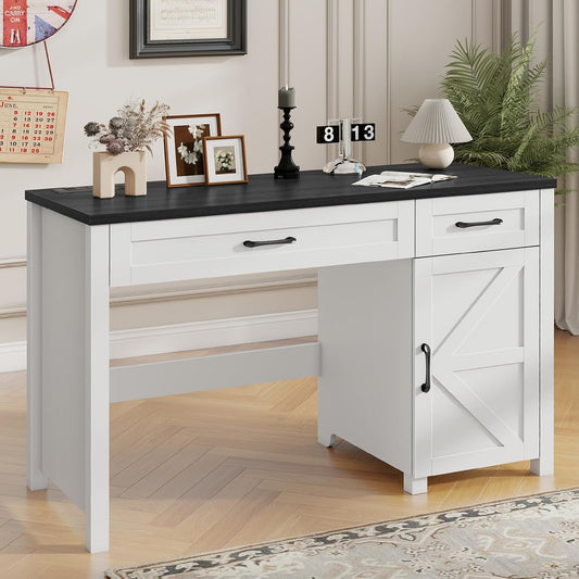 Farmhouse 47" Executive Desk, Computer Desk with Drawers and Storage Cabinet, Workstation Computer Desk for Home Office and Study.(Black)