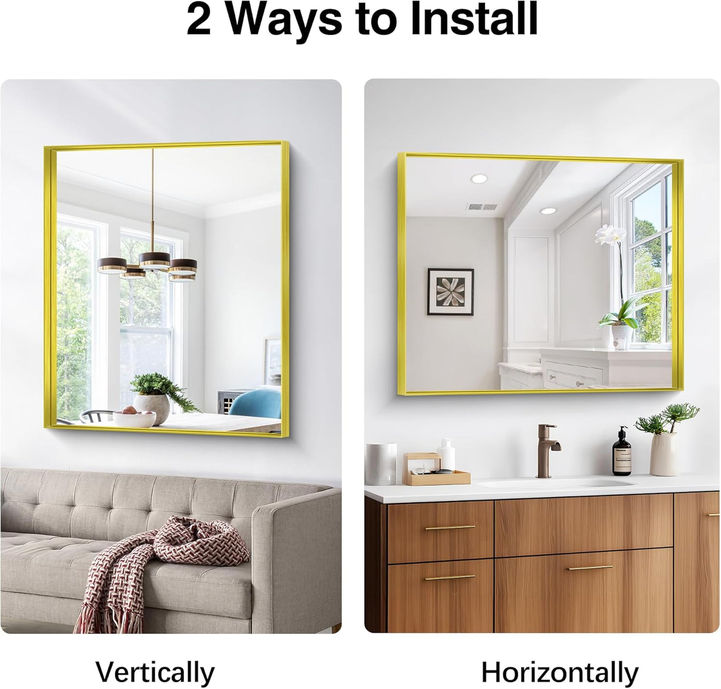 Gold Bathroom Mirror, 30x36 Inch Rectangular Framed Mirror, Large Wall Mounted Bathroom Vanity Mirror Over Sink for Bedroom,Restroom, Living Room, Hangs Vertically or Horizontally