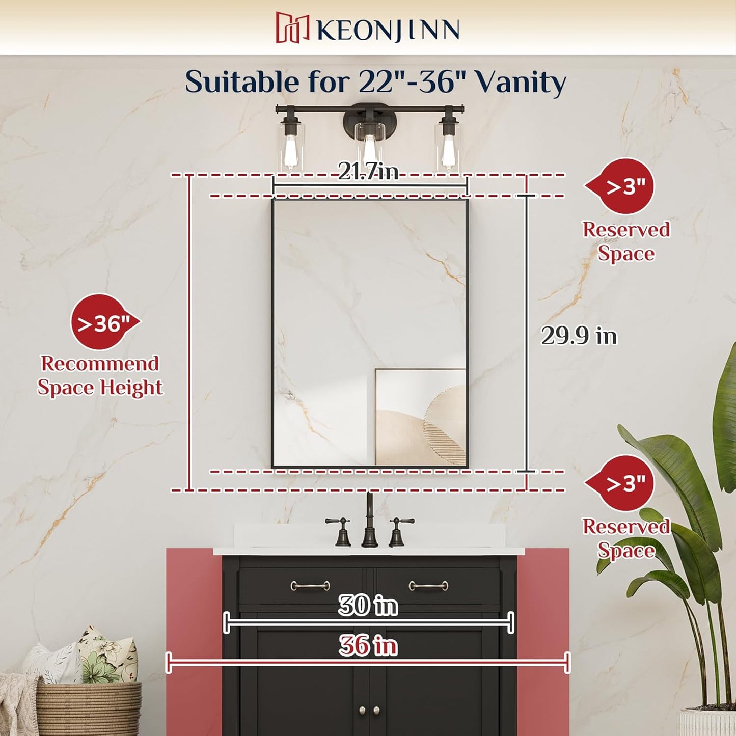 Keonjinn 22 x 30 Inch Gold Bathroom Mirror for Over Sink Brushed Gold Rectangle Wall Mounted Mirror Metal Frame Modern Farmhouse Mirror with Square Corner Framed Mirror(Horizontal/Vertical)