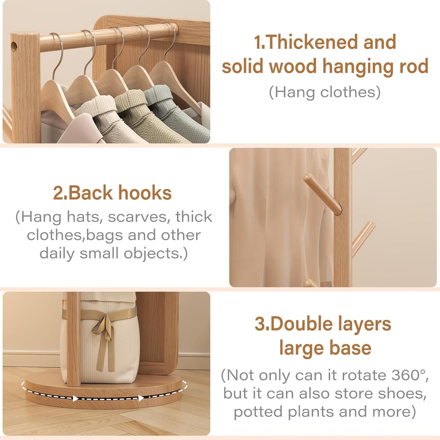 70"x16"Full Length Mirror with Stand,Coat Rack with Mirror,Solid Wood Floor Mirror,Swivel Mirrorfor Bedroom, Living Room, Cloakroom