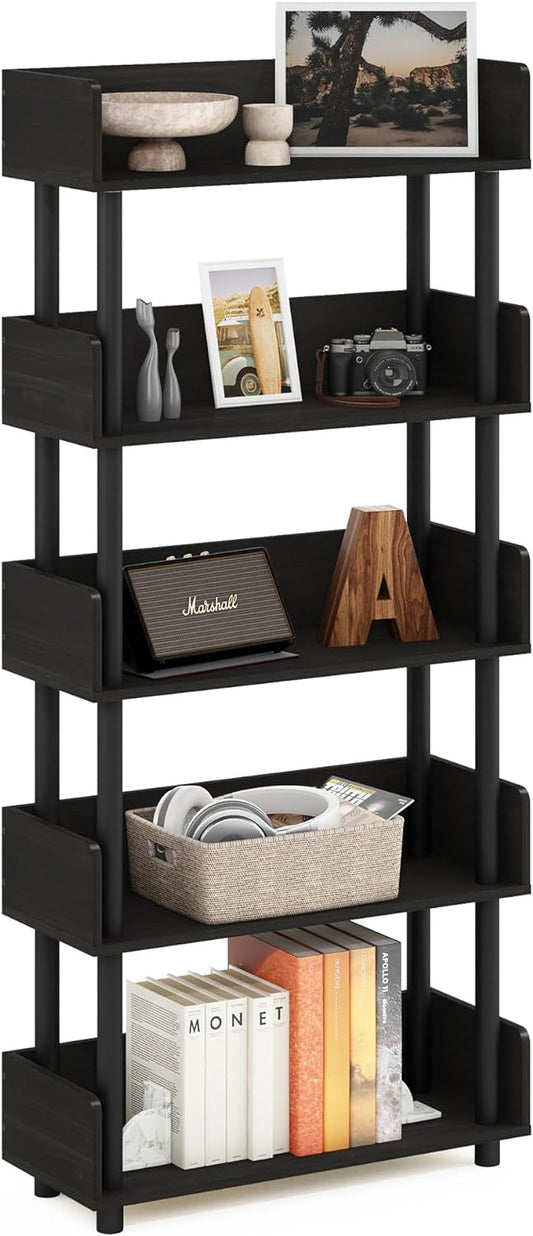 Furinno Turn-N-Tube 5-Tier Multipurposes Display Rack, Open Shelf Rack/Storage with Back & Side Panel, Espresso