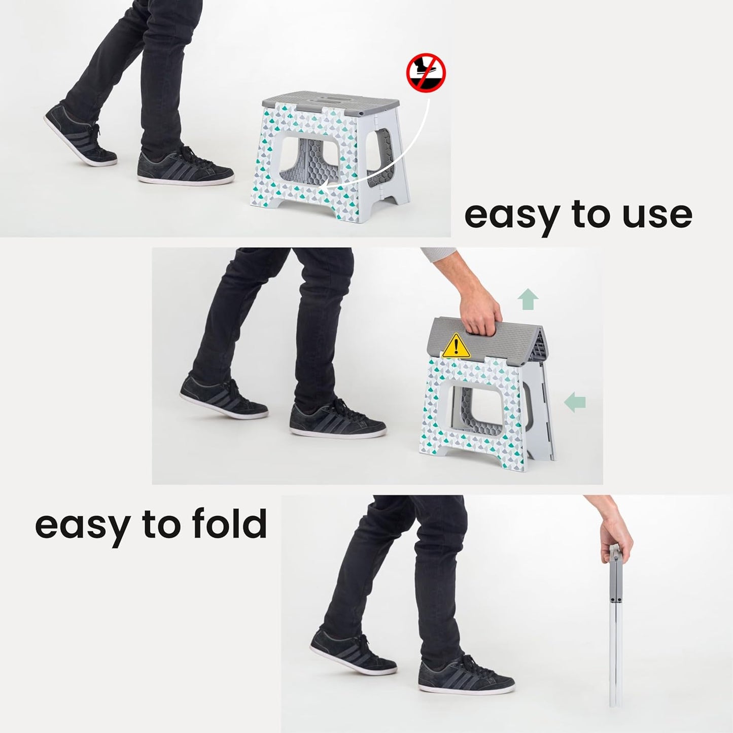 Vigar Compact Step Stool Foldable, 12-1/2-inch Step Stools for Adults up to 330 Pound, Lightweight Stool, Non-Slip Folding Step Stool, Geometric Body