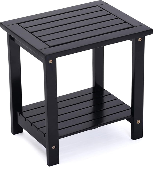 Adirondack Side Table – Weather-Resistant Rectangular End Table for Patio, Garden, Lawn, or Living Room | Indoor & Outdoor Wood Side Table, Rustic Style (Black)