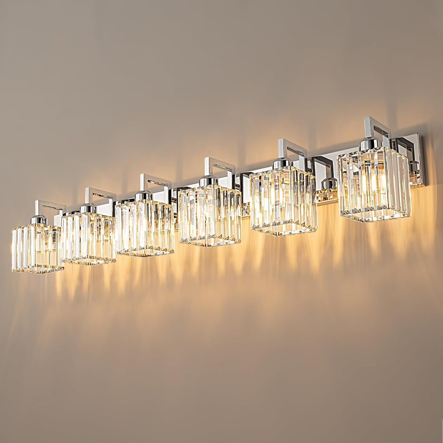 Modern Bathroom Vanity Light 6-Lights Chrome Crystal Wall Lamp Bathroom Modern Crystal Vanity Lighting