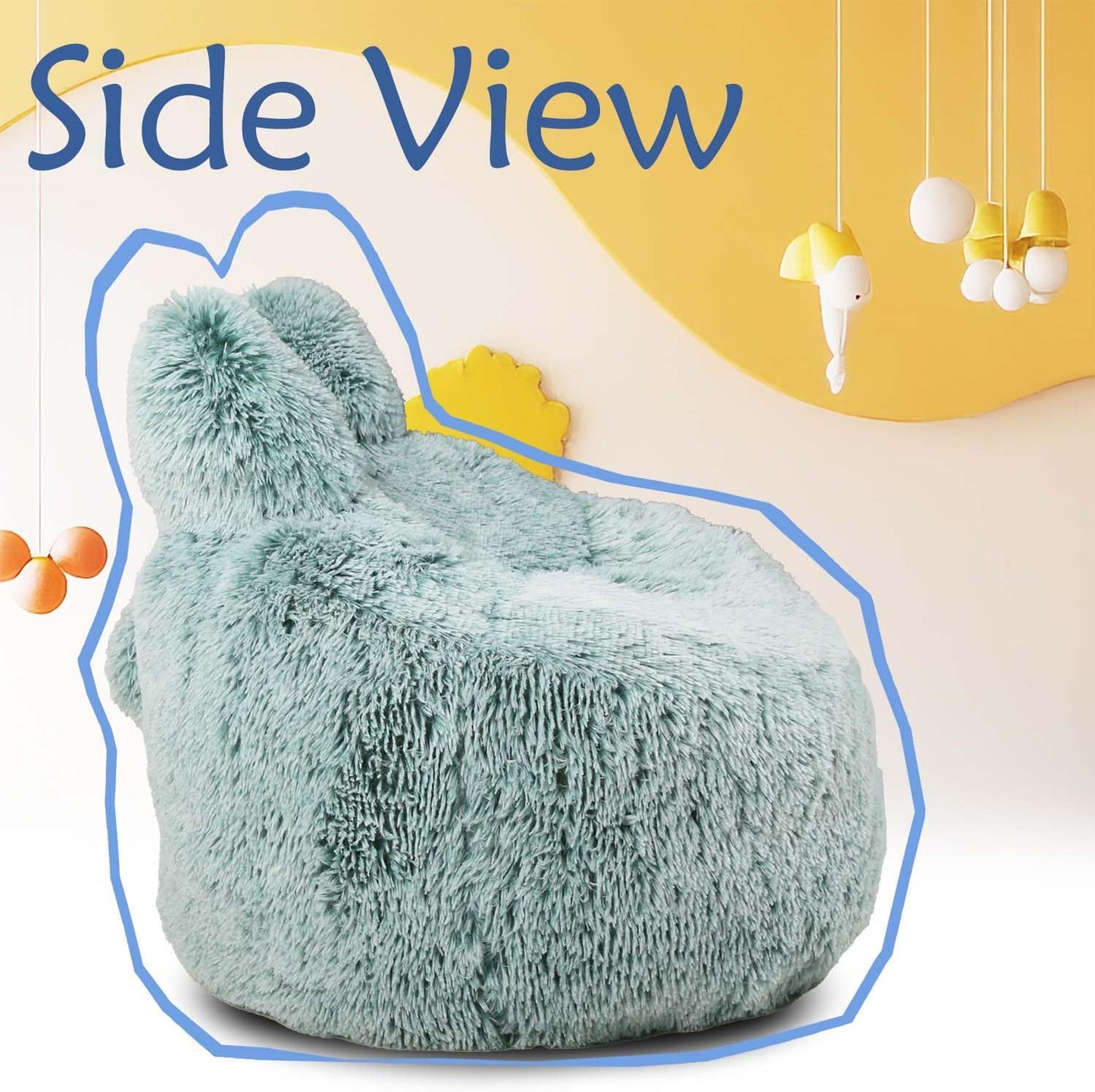 Bean Bag Chair for Kids with Plush Faux Fur Cover, 2.5FT Memory Foam Filled Bean Bag for Teens & Kids, Lazy Sofa for Living Room/Bedroom/Dorm, Rabbit-Ears Design