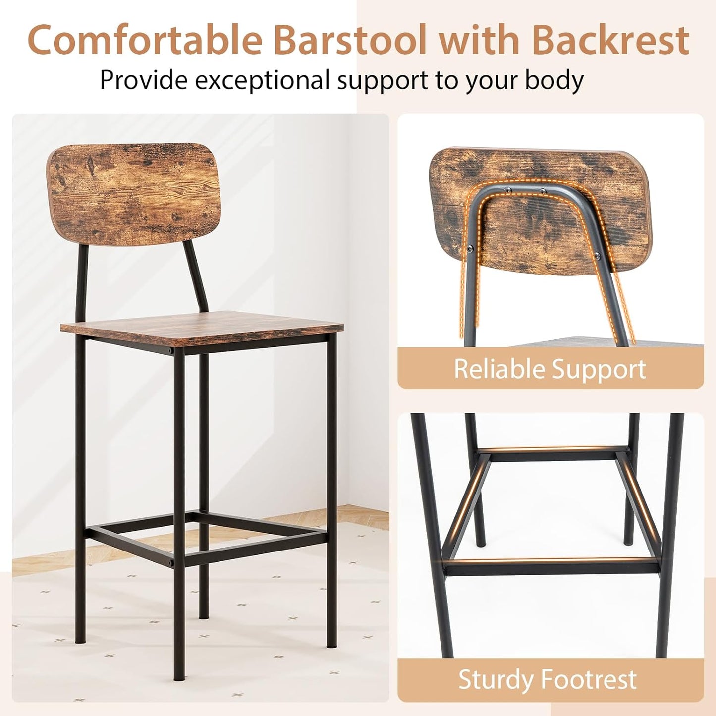 Tangkula Bar Height Table and Chairs, Counter-Height Dining Table Set, Pub Table and Chairs Set of 4, Space-Saving Dinette Set for Breakfast Nook