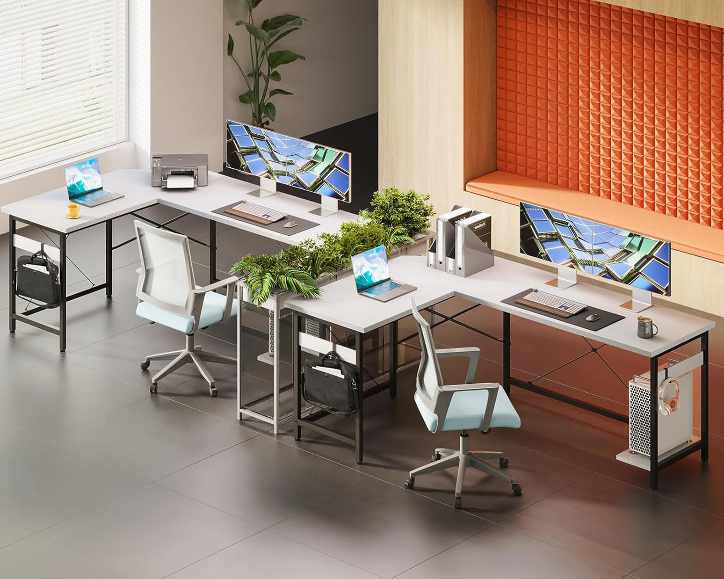 Coleshome 66" L Shaped Gaming Desk, L Shaped Desk, Computer Desk, Gaming Desk, Writing Desk, Home Office Desk, White