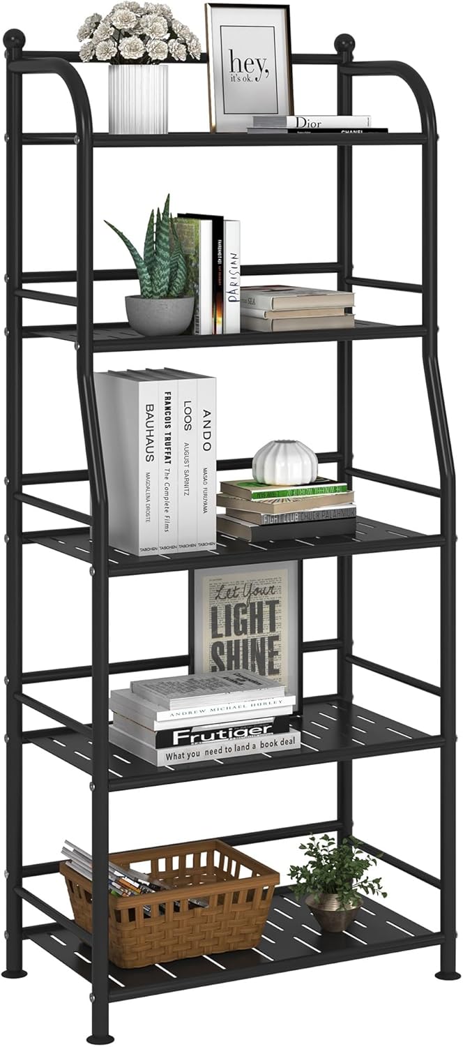 5 Tier Metal Shelf Storage Shelves Living Room Bookshelf Bathroom Corner Storage Rack for Kitchen,Indoor Plant Stand (Matte Black, 5 Tier)