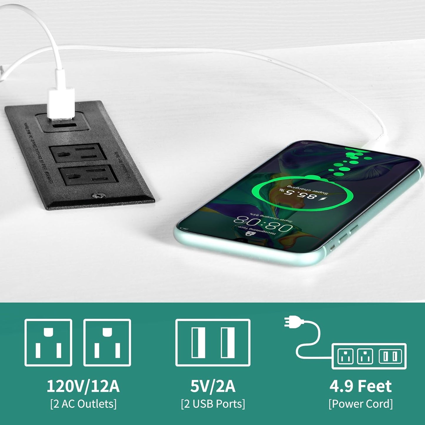 YITAHOME LED Farmhouse TV Stand for 75 Inch w/Outlets, Modern Entertainment Center with Glass Doors and Adjustable Storage Shelves, Media Console TV Cabinet for for Living Room, White/Black