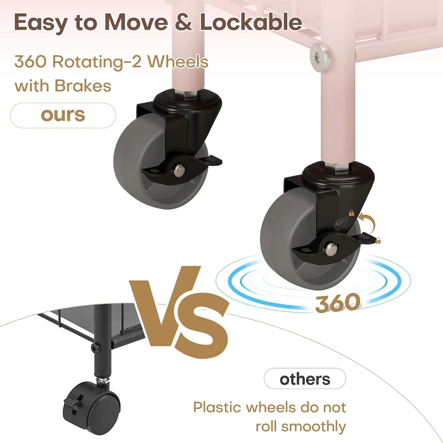 6 Tier Slim Rolling Storage Cart with Wheels, Metal Mobile Shelving Unit Organizer Utility Cart for Office Bathroom Kitchen Laundry Room Narrow Places (Pink 6 Inches)