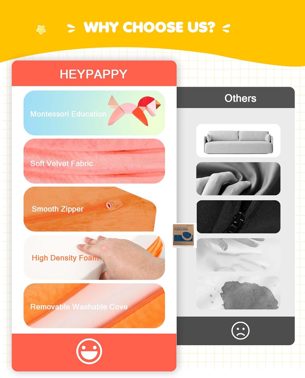 Kids Play Couch, 2-in-1 Egg-Shape Kid Plays Sofa with Unique Ball Pit(no Balls Included), Tangram Puzzle Play Couch for Playroom, Modular Play Couchs for Inspiring Creativity, Glow