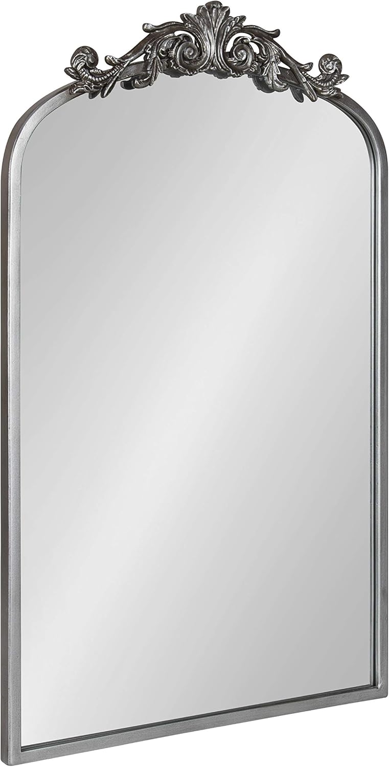 Kate and Laurel Arendahl Traditional Ornate Wall Mirror, 19 x 31, Antique Silver, Decorative Mirror with Baroque Inspired Detailing