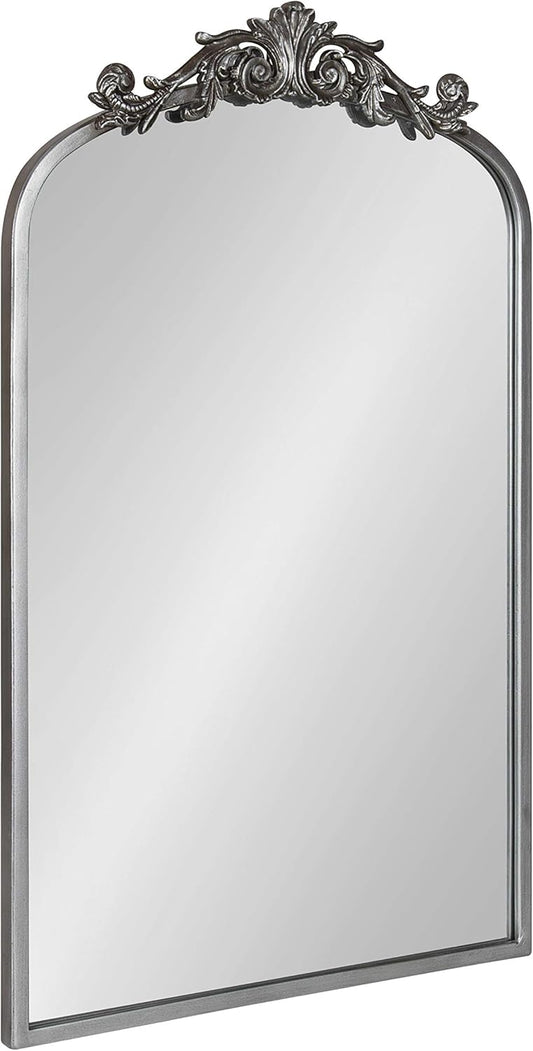 Kate and Laurel Arendahl Traditional Ornate Wall Mirror, 19 x 31, Antique Silver, Decorative Mirror with Baroque Inspired Detailing