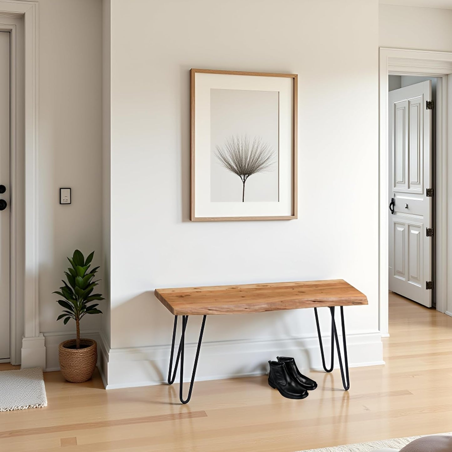 Alaterre Furniture 36-Inch Live Edge Wood Bench – Natural Acacia Wood Top with Metal Hairpin Legs – Sturdy and Easy to Assemble Rustic Modern Entryway or Accent Bench