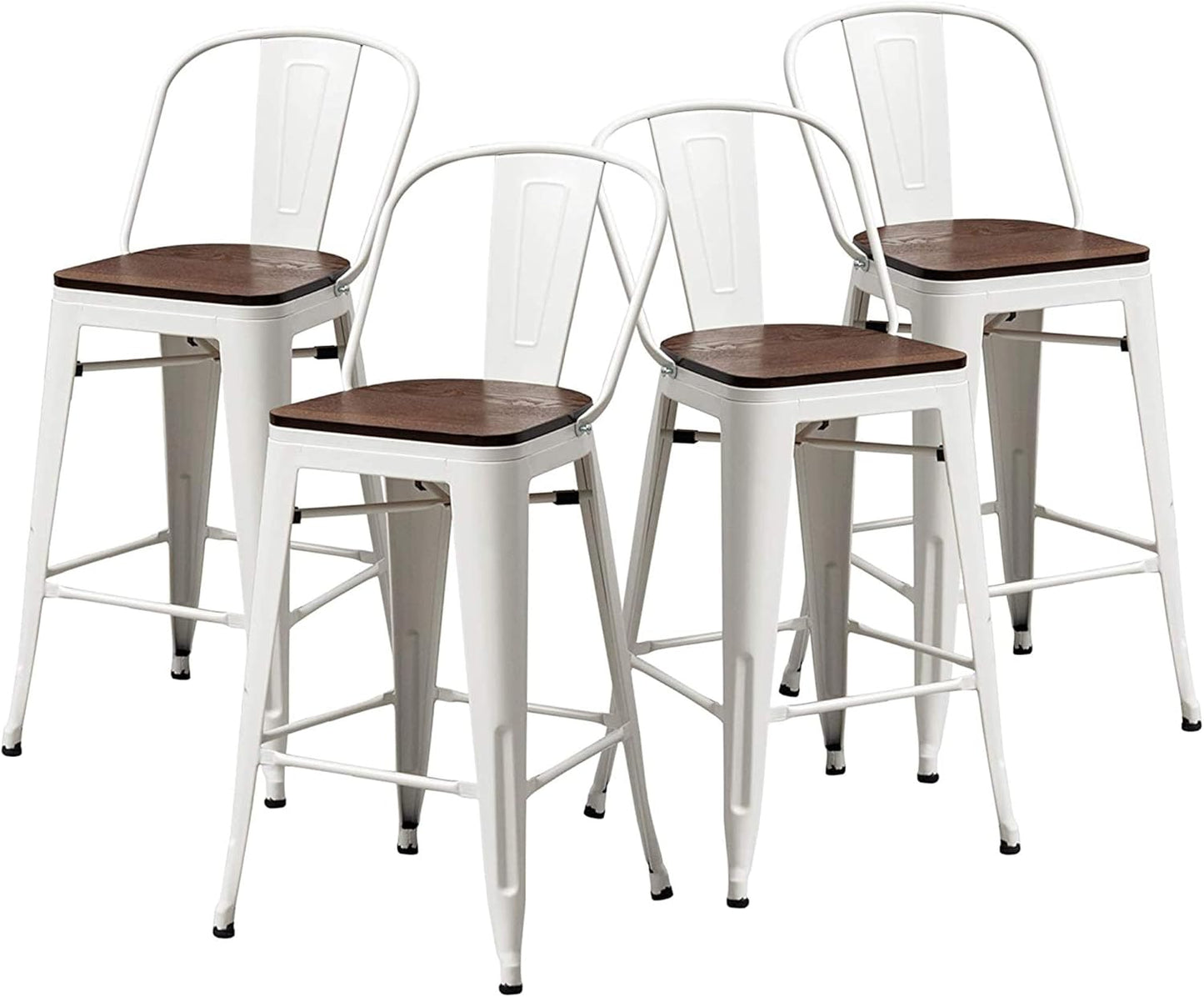 Changjie Furniture 26 Inches Bar Stools, Counter Height Bar Stools with Back Modern Barstools Bar Chairs Set of 4 for Kitchen (26 Inch, White)
