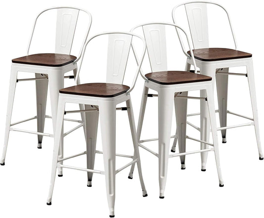 Changjie Furniture 26 Inches Bar Stools, Counter Height Bar Stools with Back Modern Barstools Bar Chairs Set of 4 for Kitchen (26 Inch, White)