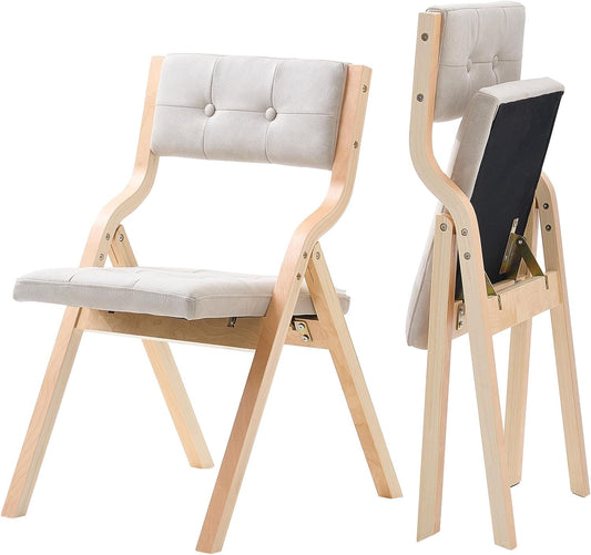 VEVOR Wooden Folding Chairs with Cushion, Set of 2, Portable Foldable Cushion Chair with Wooden Frame, Modern Padded Dining Chair for Kitchen, Office, Wedding, Party, Dining Room, Easy Assembly, Beige