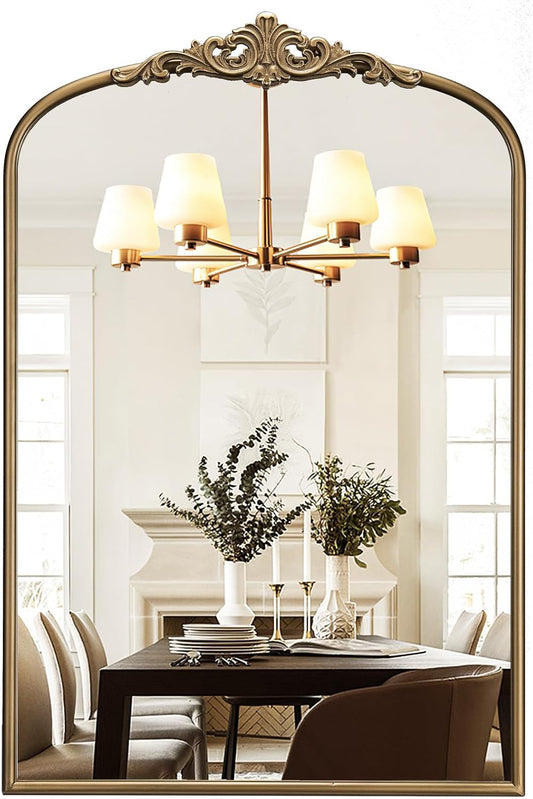 Arched Antique Wall Mirror, 22"x30" Vintage Gold Bathroom Vanity Mirror, Ornate Arch Bronze Mirror for Over Sink/Fireplace/Entryway