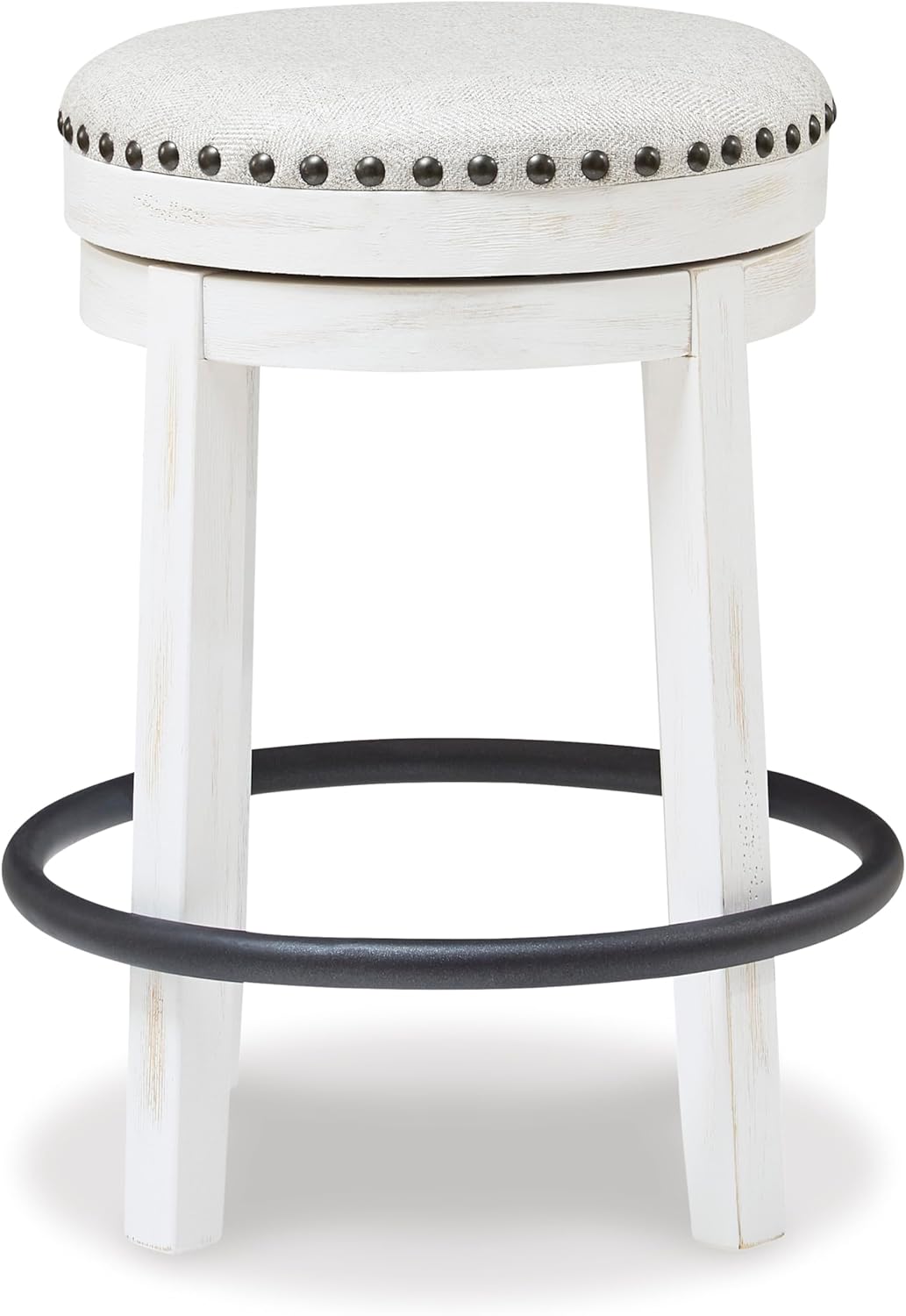 Signature Design by Ashley Valebeck 24" Counter Height Upholstered Swivel Stool, White & Black