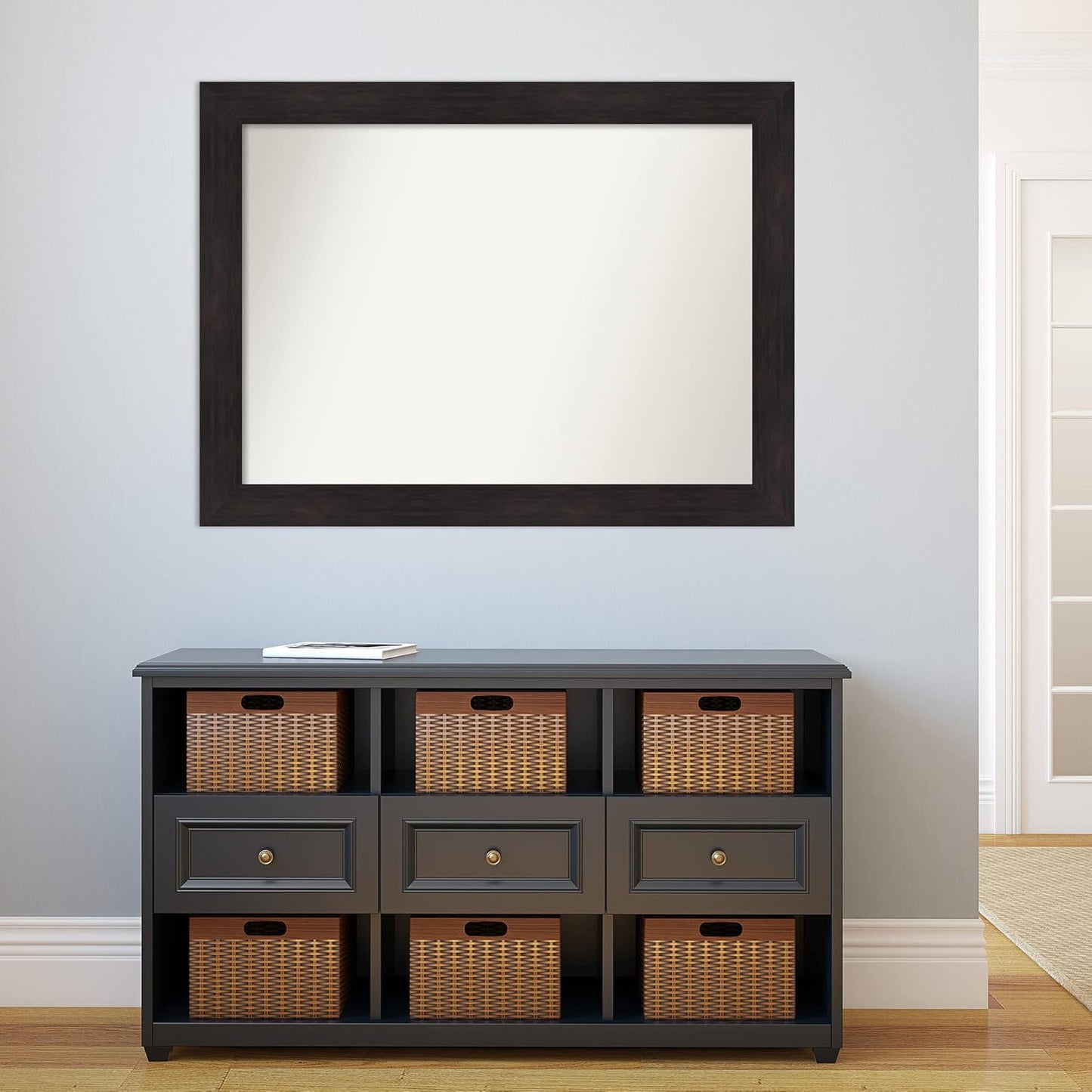 Amanti Art Silver Bathroom Mirror for Over Sink, 29x40 Florence Silver Rectangle Vanity Mirror, X-Large Casual Frame, Hangs Horizonally and Vertically, Bathroom Wall Decor, Non-Beveled Edge