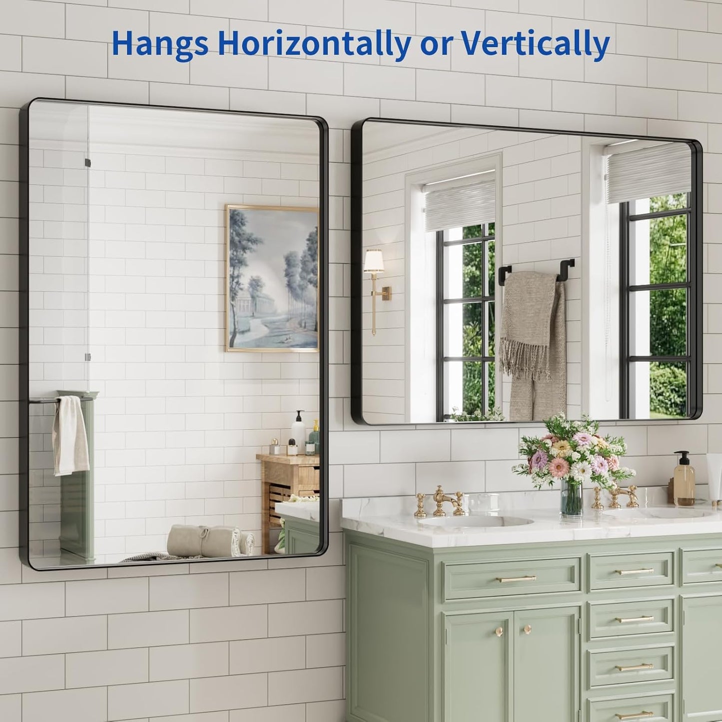 WEER Black Bathroom Mirror for Wall, 50X36 Inch Matte Black Mirror, Rectangular Black Metal Framed Vanity Mirror with Tempered Glass, Rounded Corner, Anti-Rust (Horizontal/Vertical)