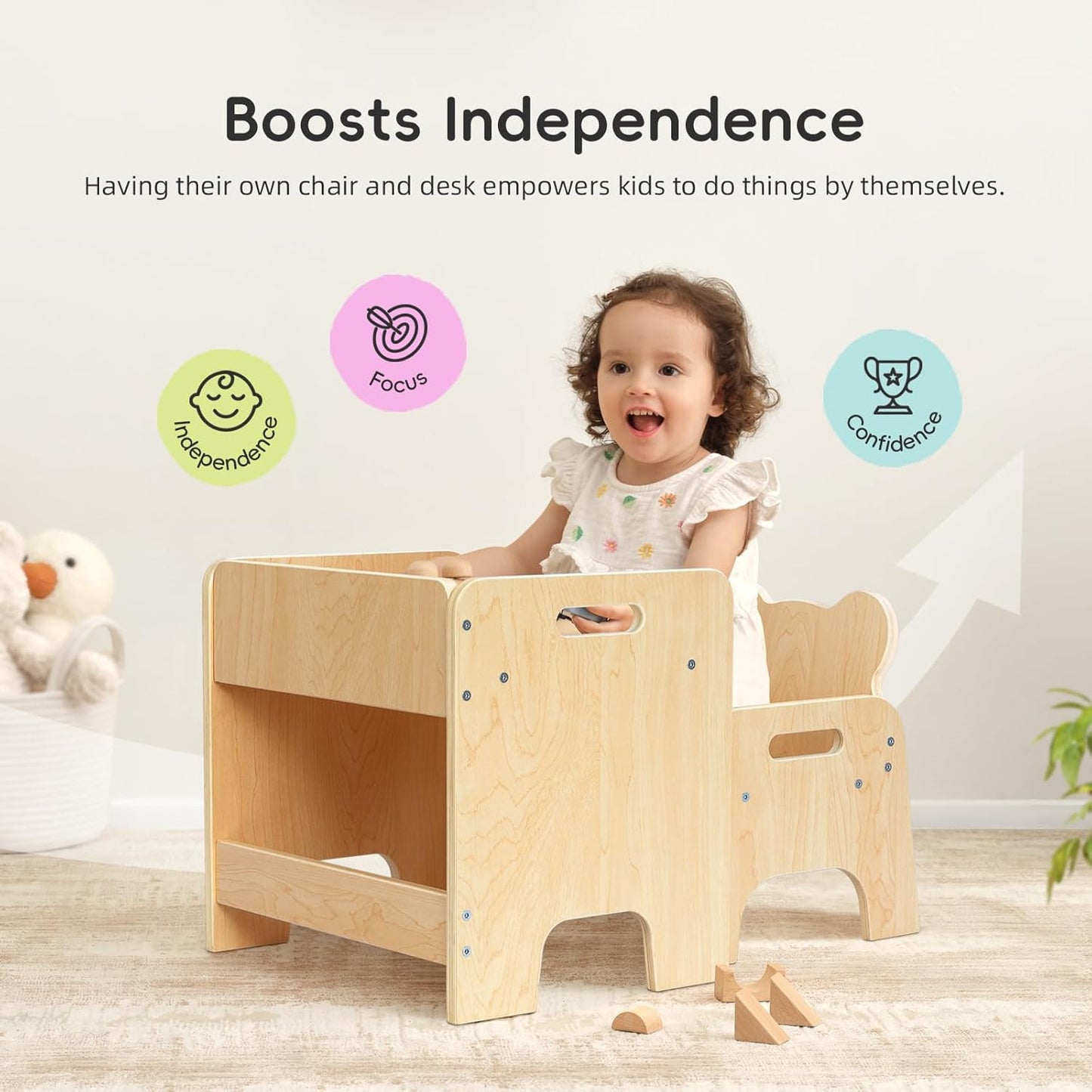 OOOK Montessori Weaning Table and Chair Set, Kids Activity Wooden Toddler Table and Chair, for Eating, Reading, Drawing, Play, Step Stool, Montessori Furniture for Toddlers 1-3